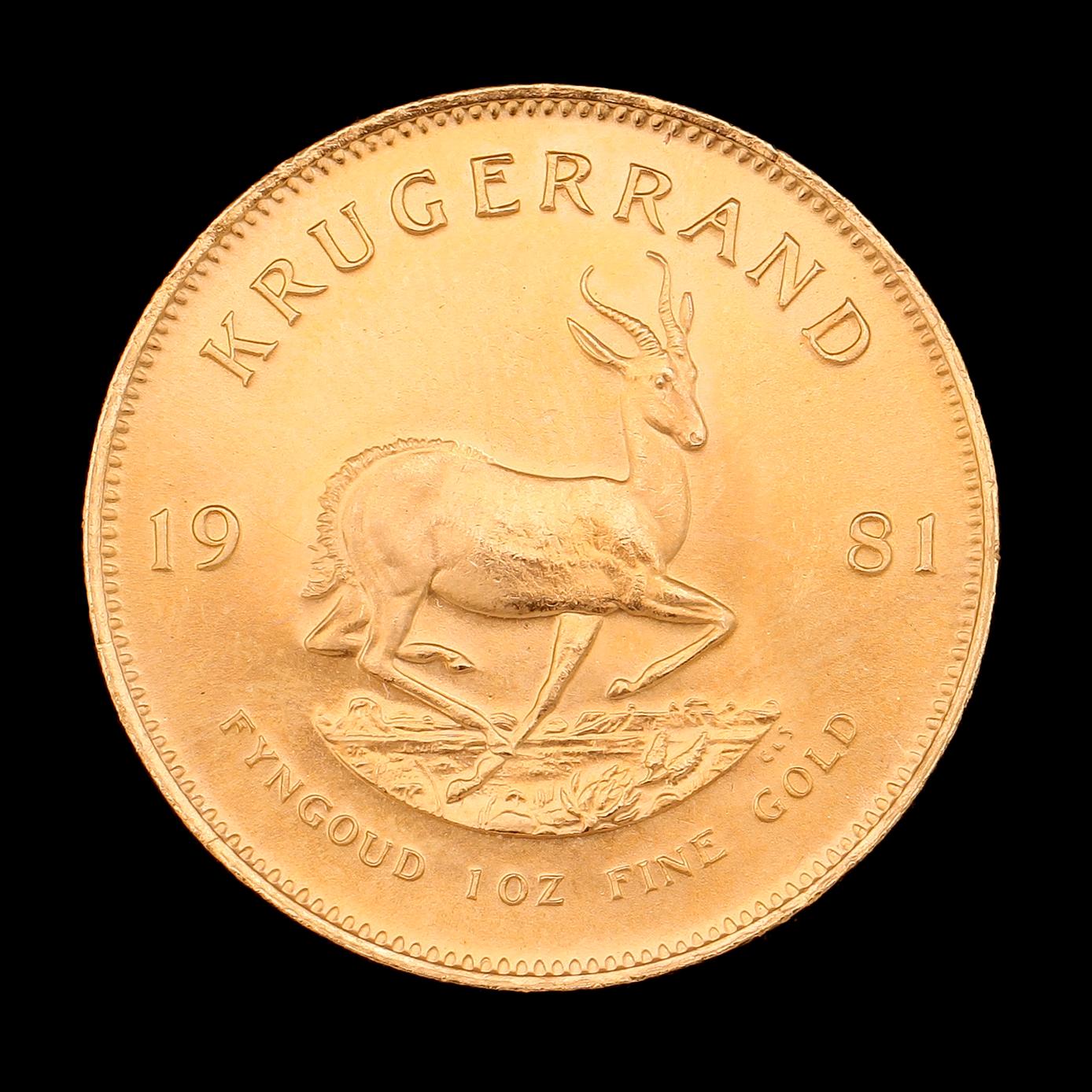 GULDMYNT, finguld, Krugerrand, Sydafrika, 1981. Vikt ca 34 g.
