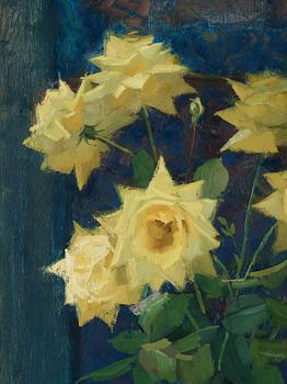 Olle Hjortzberg, Still life with yellow roses in a chinese urn.