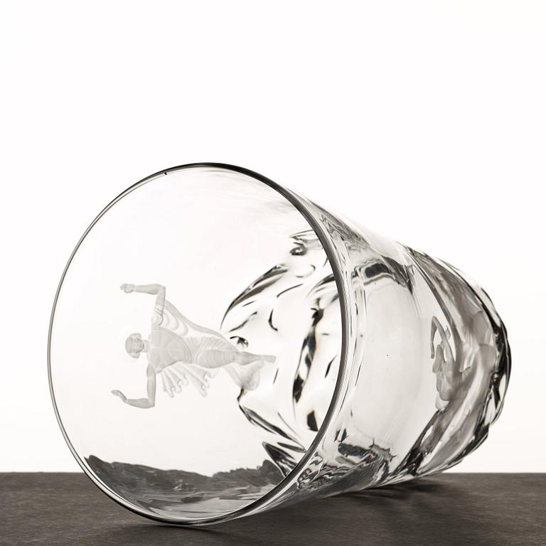 Vicke Lindstrand, "Christ calms the storm" a glass vase, Orrefors, Sweden 1935, model 1385, engraved by Arthur Diessner.