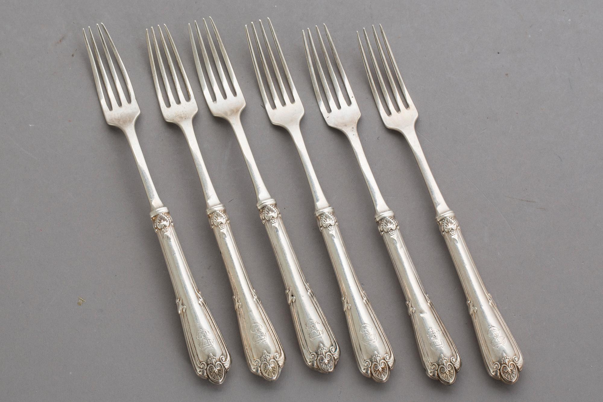 GAFFLAR, 6 st, silver L. Larsson & Co, Göteborg 1887-89. Tot ca 160g.