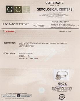 Sormus, 14K valkokultaa, ja briljanttihiottu timantti.