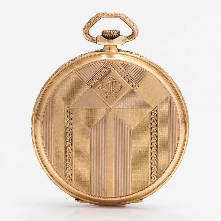 Record watch co, pocket watch and chain, 48 mm.