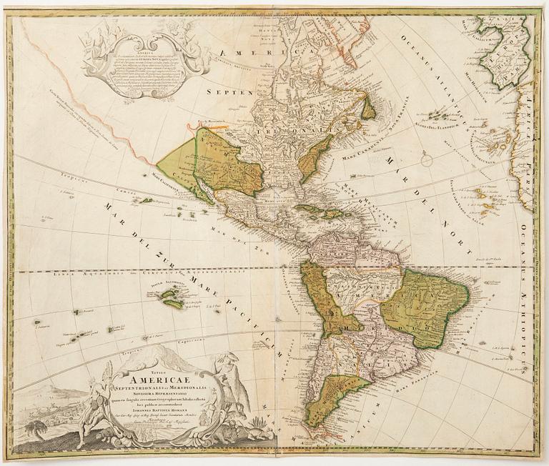 Johann Baptist Homann, "Totius Americae Septentrionalis et Meridionalis Novisima Representatio".