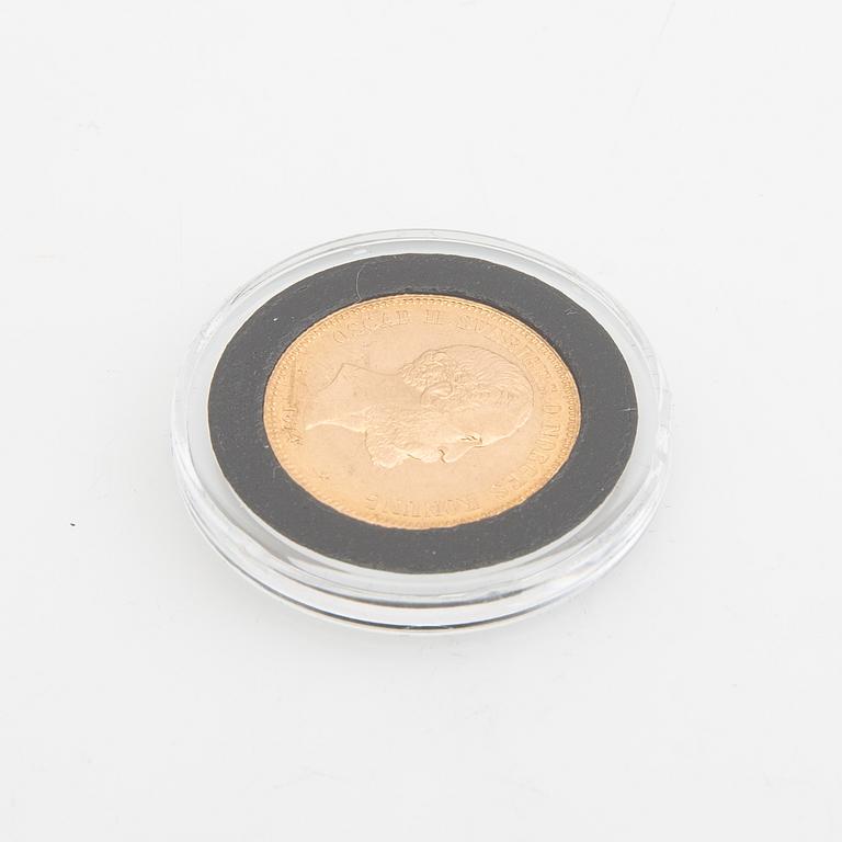 Guldmynt Sverige, Oscar II 20 kr, 1874, felpräglat.