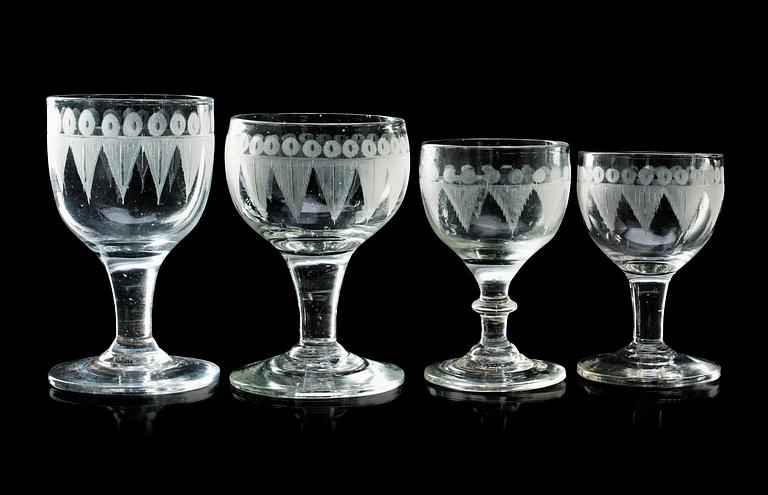 VINGLAS, 20 stycken (9+6+4+1), Sverige, 1800-talets förra hälft.