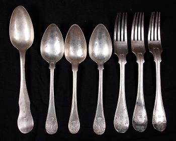 BESTICK, 7 st, silver, olika mästare bla Pehr Alfred Weström Uppsala 1863.