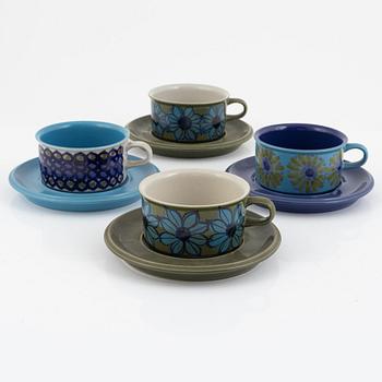 Hilkka-Liisa Ahola, four teacups with saucers, Arabia, Finland, 1960s.