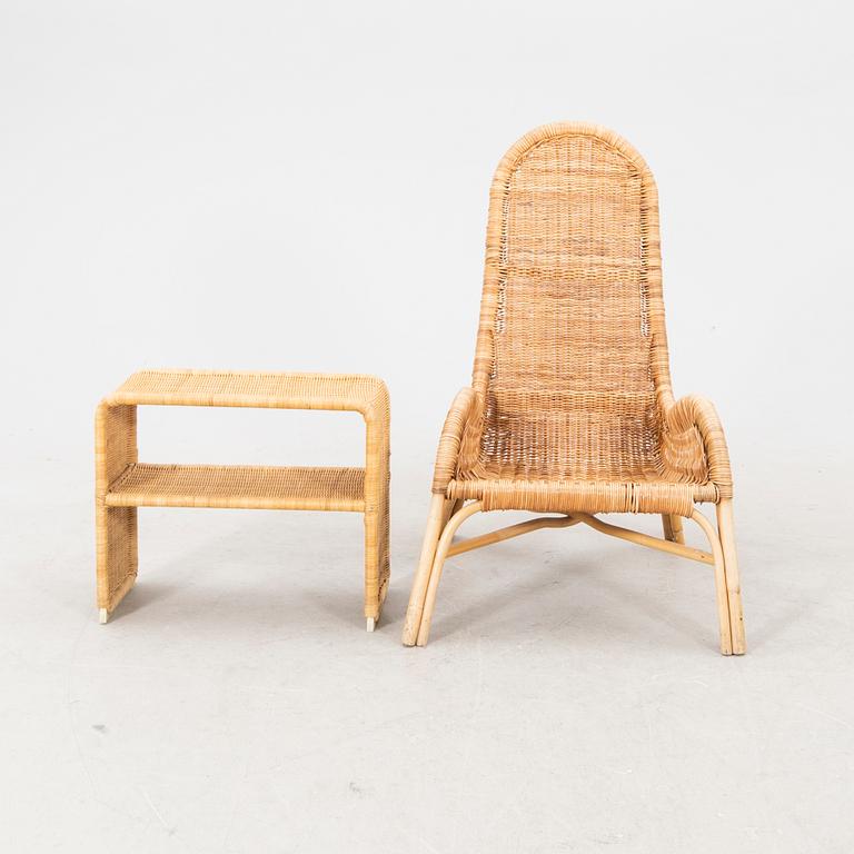 A bamboo and rattan armchair "Fogdö" from IKEA  and side table 21st century.