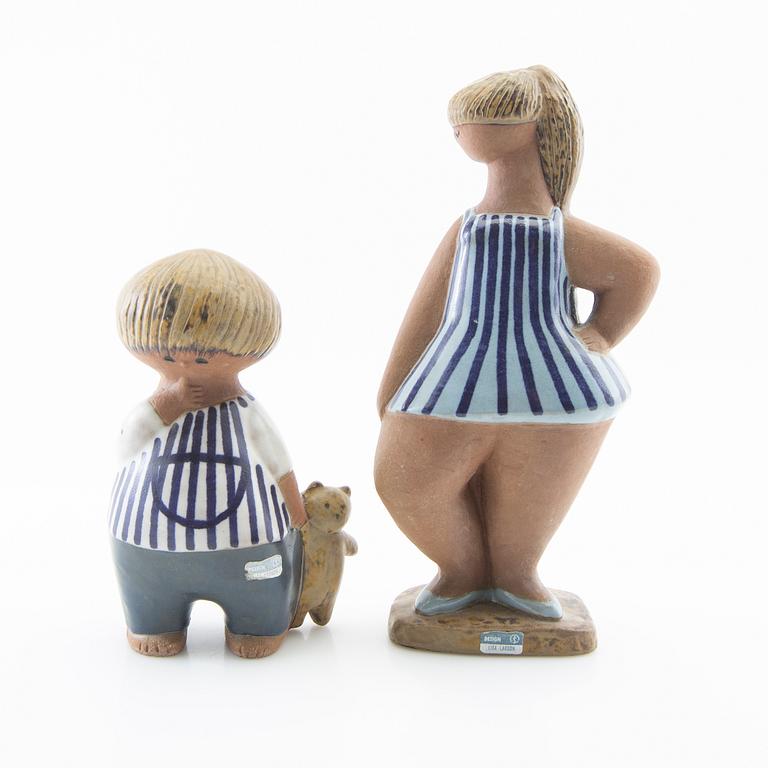 Lisa Larson, figurines 2 pcs "Dora" and "Pelle" Gustavsberg stoneware.