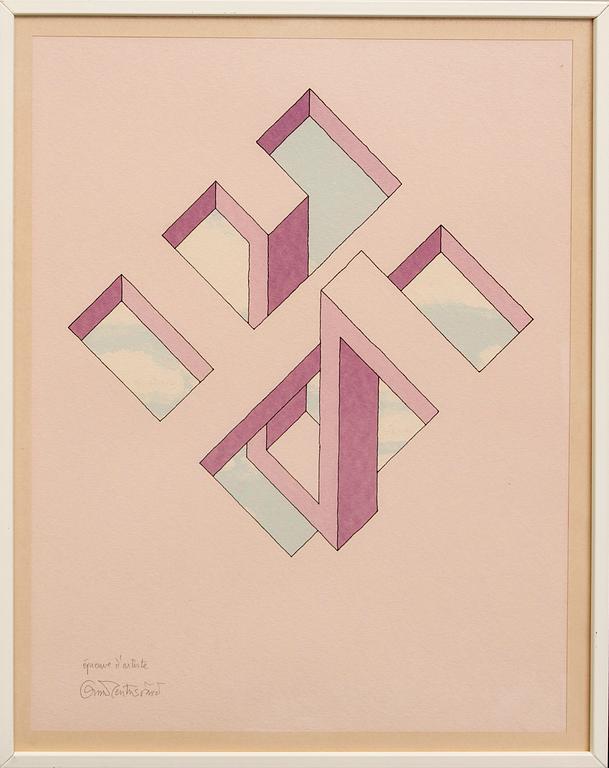 Oscar Reutersvärd, 2 color lithographes, signed EA.