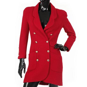 CHANEL, a red "Chanel bouclé" coat.