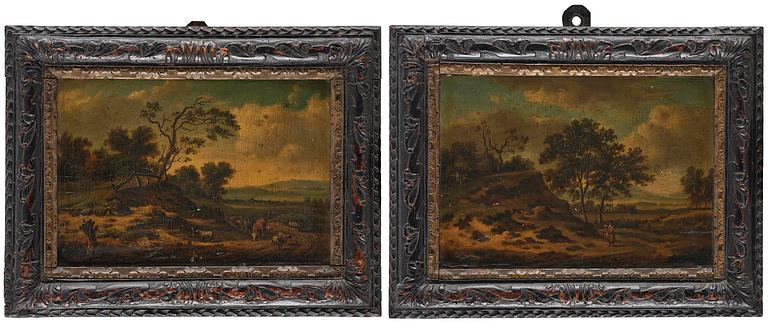Jan Wynants (Wijnants), attributed to, Landscape with figure and dogs / Landscape with cattle and shepherds.