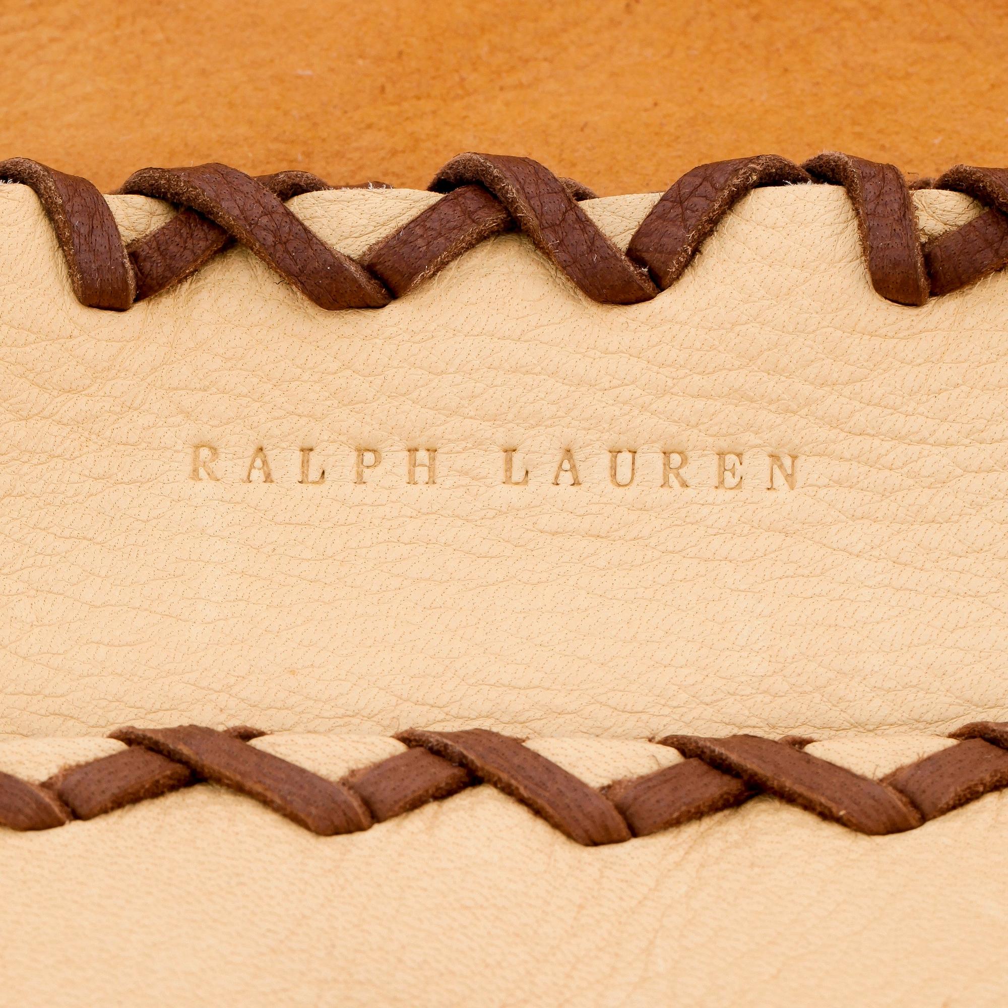 RALPH LAUREN, a yellowbeige leather fringe shoulder bag.