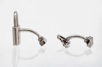 Louis Vuitton, silver, cufflinks, case Damier ebene canvas.