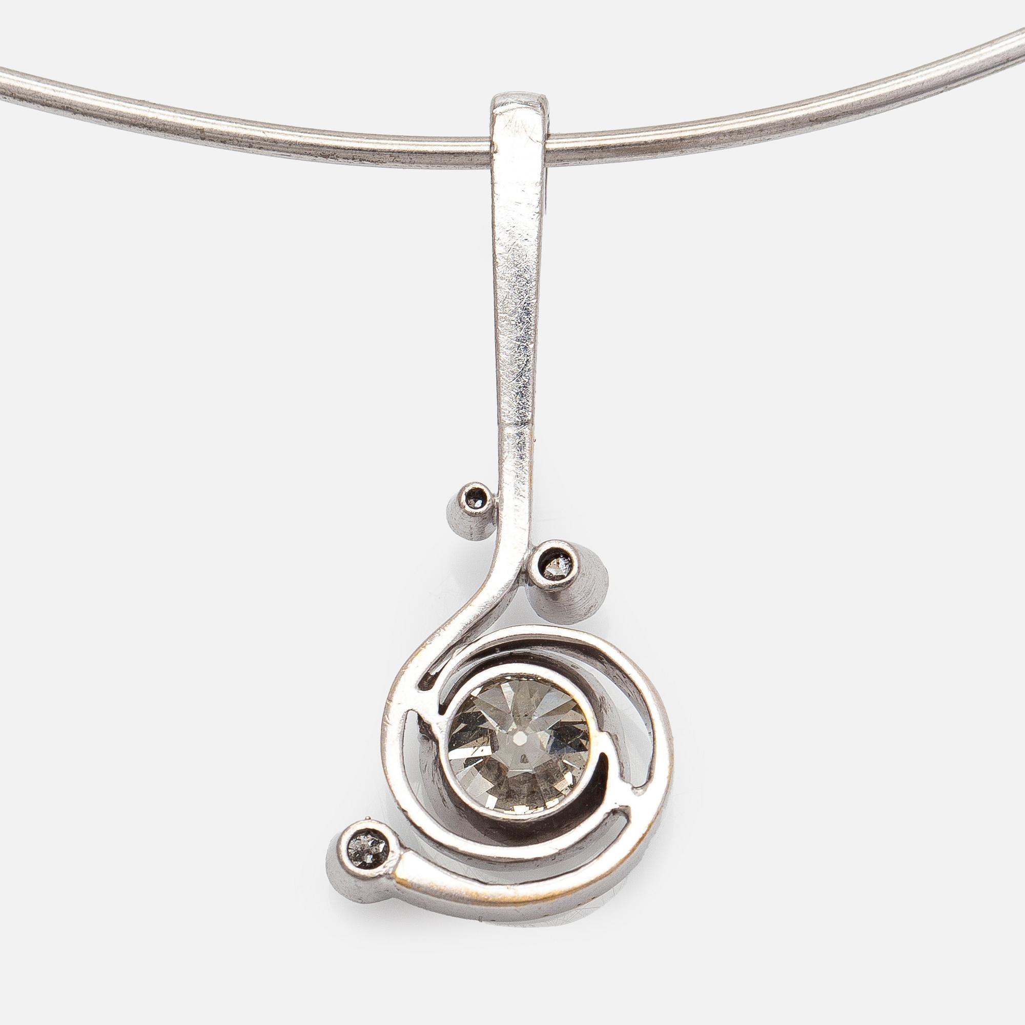 Pendant, old-cut diamond circa 1.40 ct, 18K white gold. A. Tillander, Helsinki 1971.