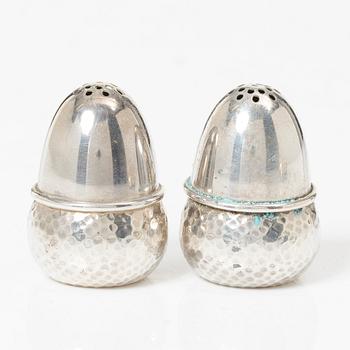 Coasters, a pair, silver, Birmingham, England, and shakers, a pair, silver, Norway.