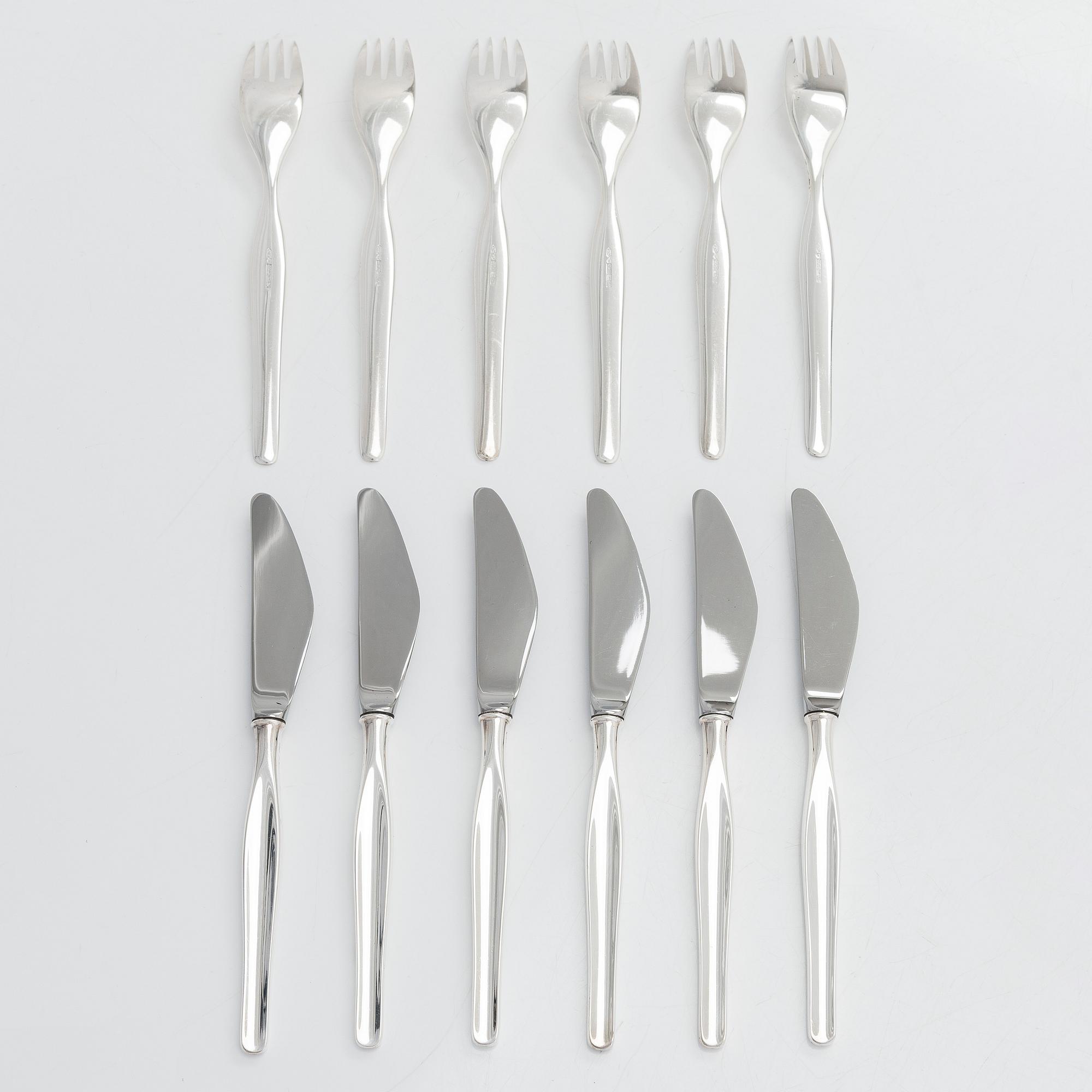 Tapio Wirkkala, bestick, 12 st, sterlingsilver, "Tapio", Kultakeskus, Hämeenlinna 1969-70.