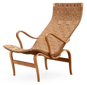 A Bruno Mathsson beech and canvas easy chair, Karl Mathsson, Värnamo, Sweden 1940's.