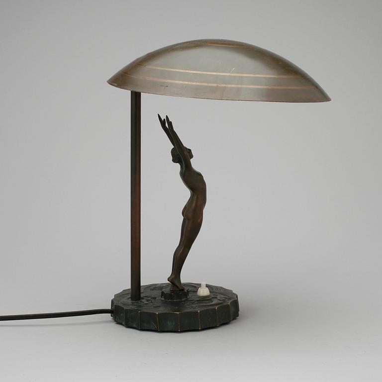 BORDSLAMPA, brons, art deco, 1920-tal.