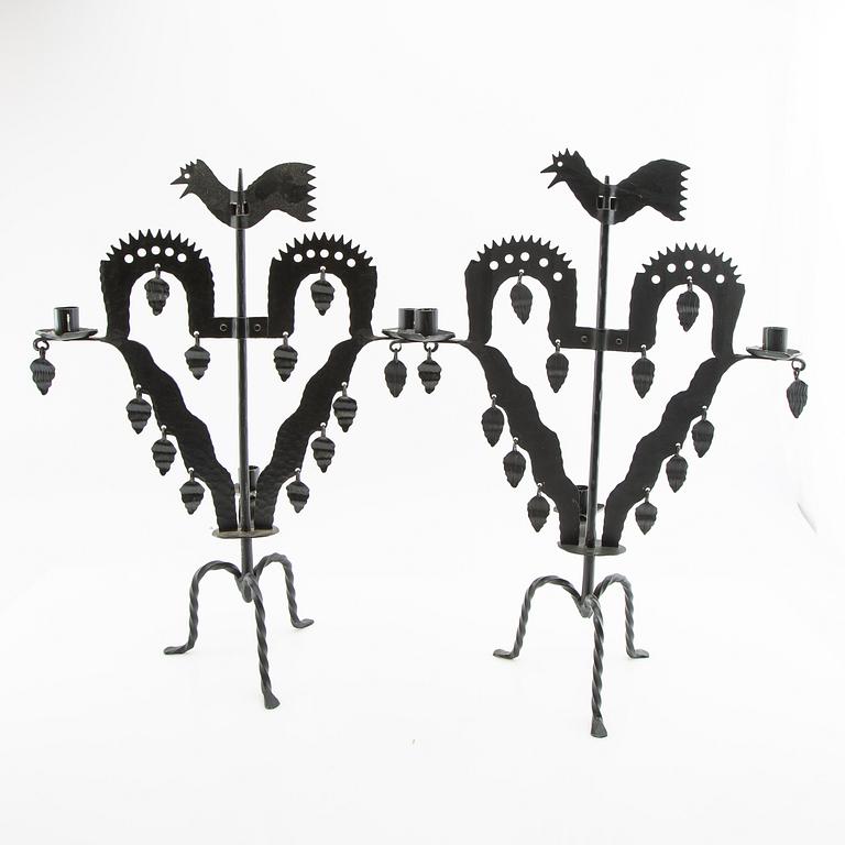 Gustaf Ankarcrona candelabrum, a pair of candlesticks by Käck & Hedby, Leksand, 20th century.