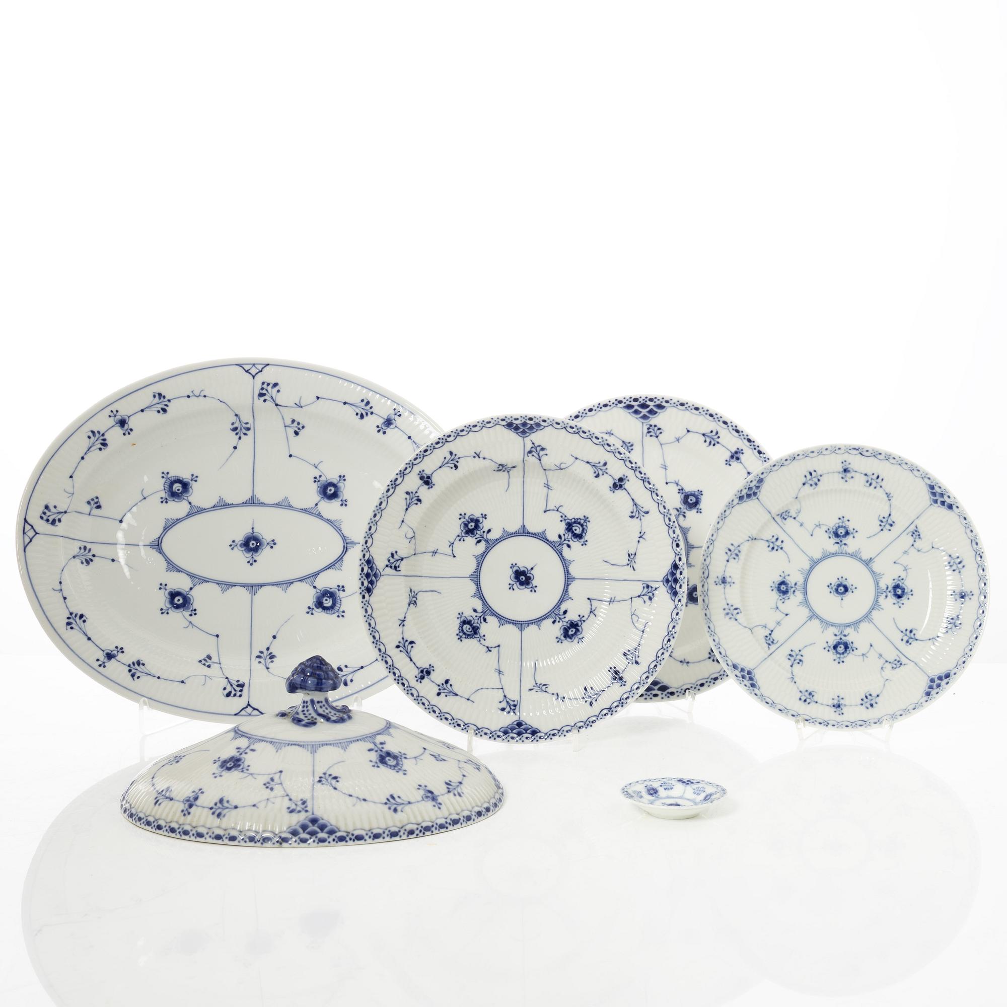 Royal Copenhagen, 35 pieces of a porcelain 'Blue Fluted' half lace dinner service, Denmark, 1889-1978.