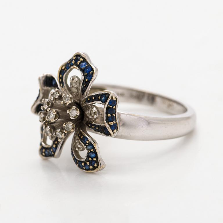 Ring, small diamonds and sapphires, 14K white gold.