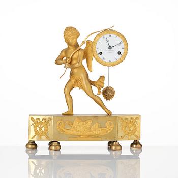 A Swedish Empire ormolu sculptural mantel clock by E. Engelbrechten (clockmaker in Stockholm 1815-45).