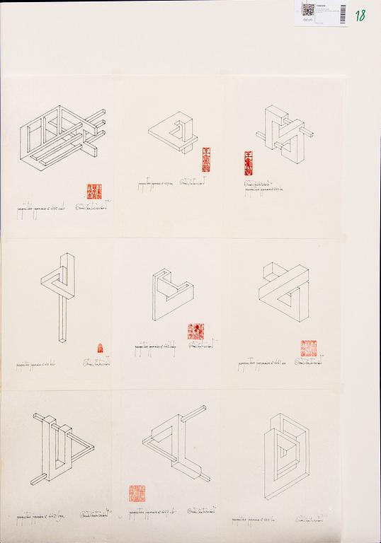 Oscar Reutersvärd, ink drawings 9 sheets, signed, no 18.