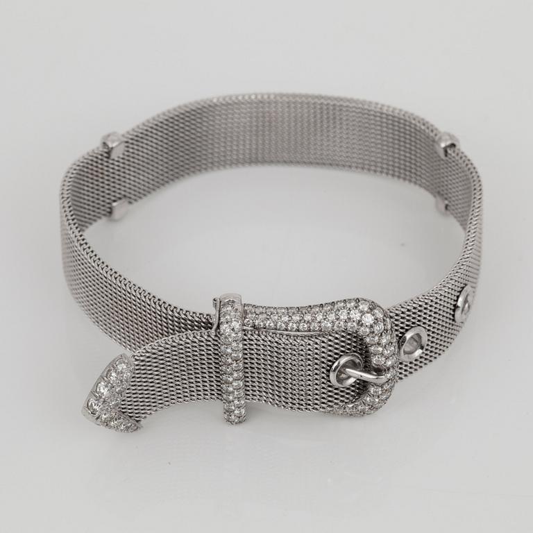 A Tiffany & Co brilliant-cut diamond bracelet in the shape of a belt. Total carat weight circa 3.00 cts.