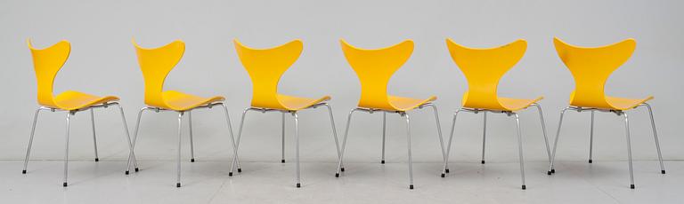 STOLAR, 6st, "Liljan / Måsen / Mågen", Arne Jacobsen, Fritz Hansen, 1979.