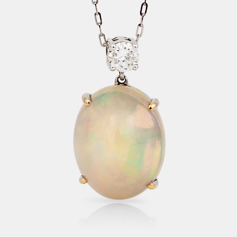 A circa 8.40 ct opal and a circa 0.35 ct brilliant-cut diamond necklace.