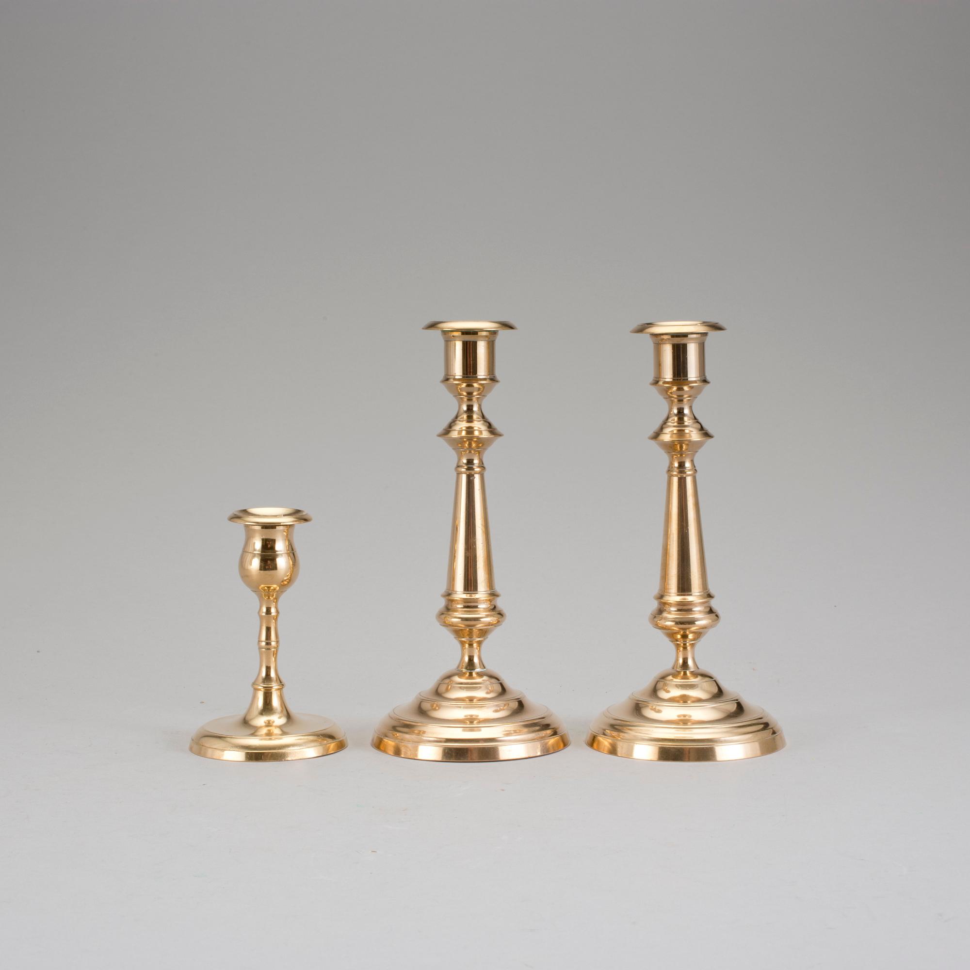 LJUSSTAKAR 3 st N P Lindeberg, Sundsvall, sent 1800-tal, mässing.