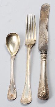 PARTI BESTICK, 5 st, silver, bla Eric Gustaf Stenquist, Enköping 1858.