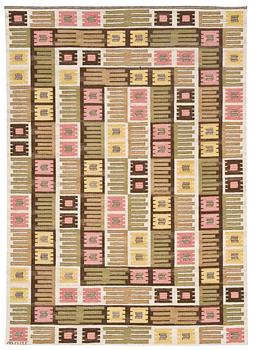 933. RUG. "Nyponblomman". Rölakan (flat weave). 263 x 183 cm. Signed AB MMF (AB Märta Måås-Fjetterström).