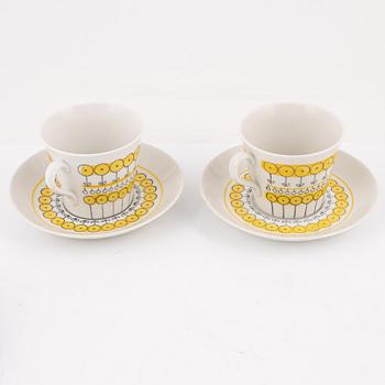 Berit Ternell, a set of six porcelain teacups with saucers, Upsala-Ekeby 1960-62.