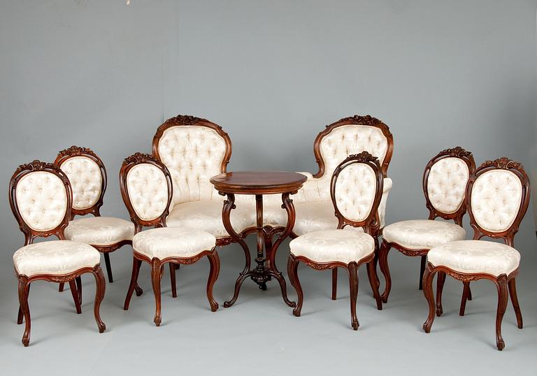 A SET OF FURNITURE, 8 pieces.