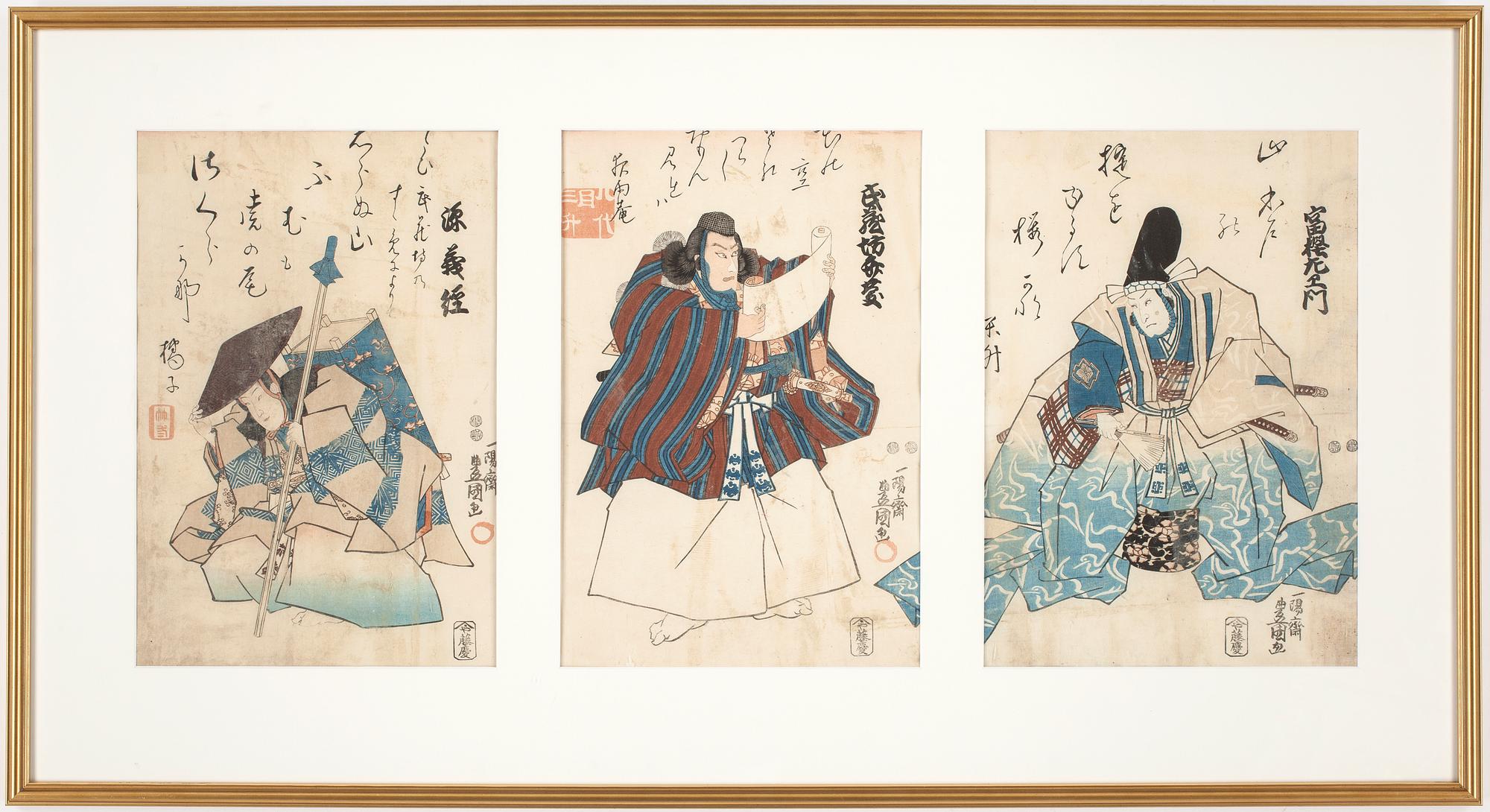 TRÄSNITT, 3 st, Japan, 1800/1900-tal.