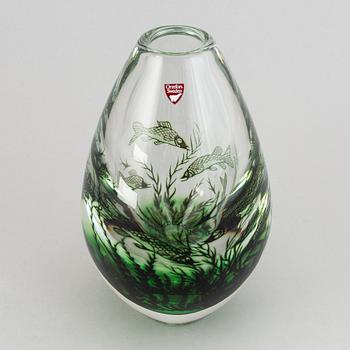 Edward Hald, glass vase, Orrefors, 1987.