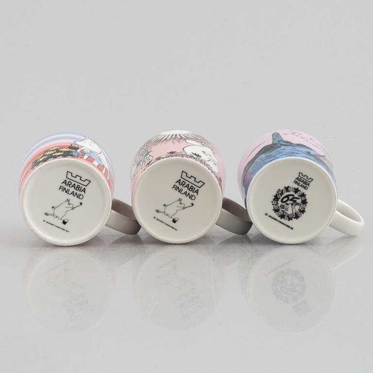 Three Moomin mugs, Moomin Characters, Arabia, Finland.