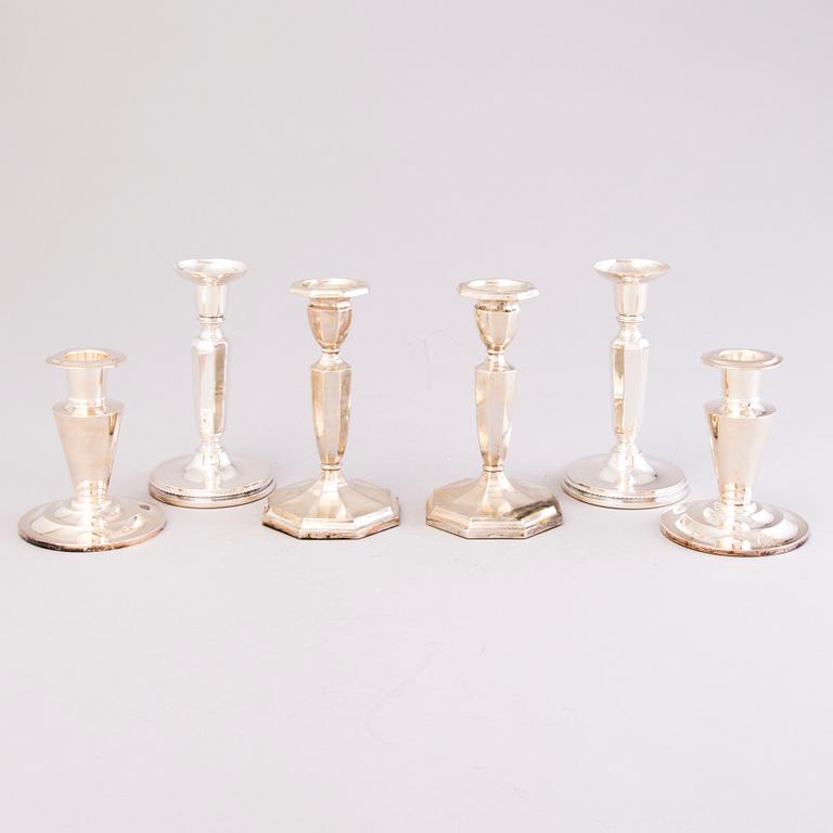 Three pairs of silver candlesticks, Finnish and Swedish hallmarks 1927-1972.