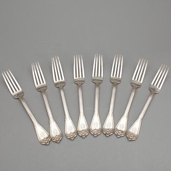 MATGAFFLAR SAMT MATSKEDAR, 8+4, silver, "Greque", Frans Holm & Co, Göteborg 1891. Tot ca 970 gram.