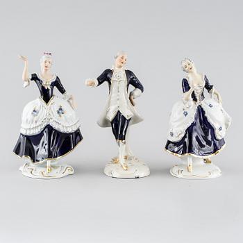 Three porcelian figurines partly from Royal Dux, mid 20th century.