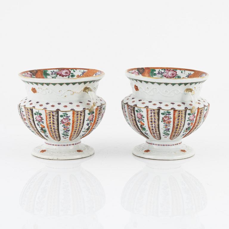 A pair of famille rose flower pots, Qing dynasty, Qianlong (1736-95).