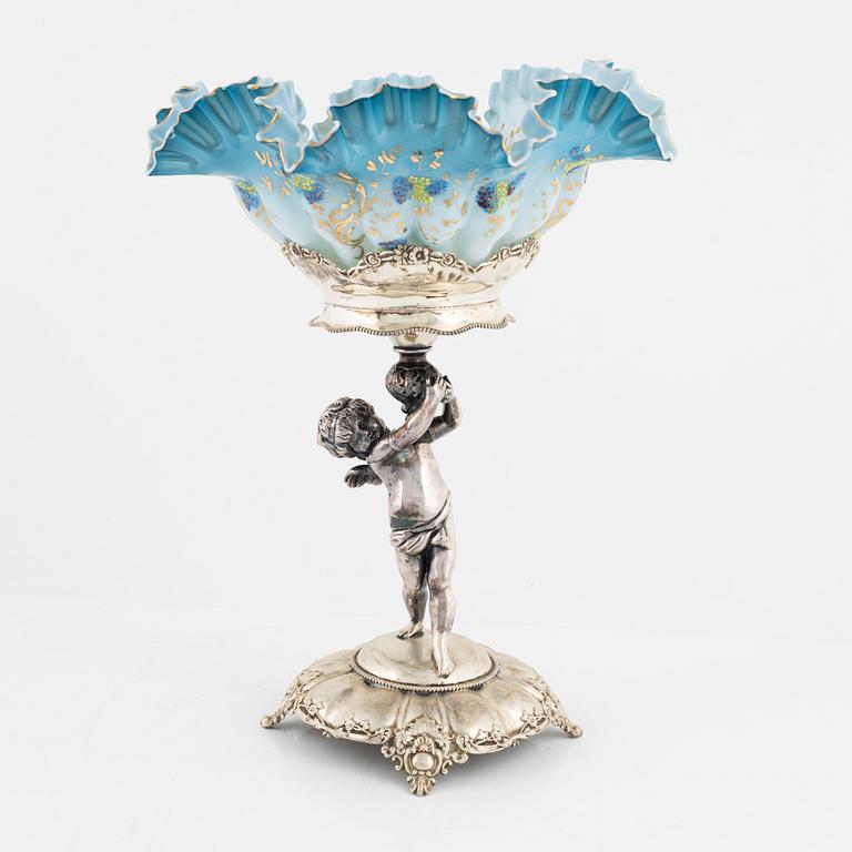 A glass and silver plated centerpiece, Homan Silver Plate Company, around the year 1900.