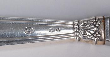 BESTICKSERVIS, 74+2 delar, silver. Köpenhamn, Johannes Siggard. Tot ca 3000g inkl stålblad.
