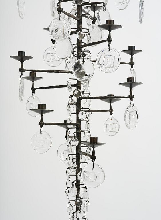 Erik Höglund, a wrought iron and glass chandelier, Boda Smide.