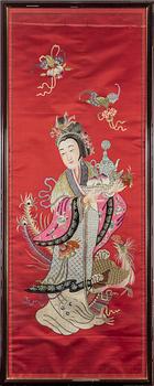 A large Chinese red silk textile, early 20th century.