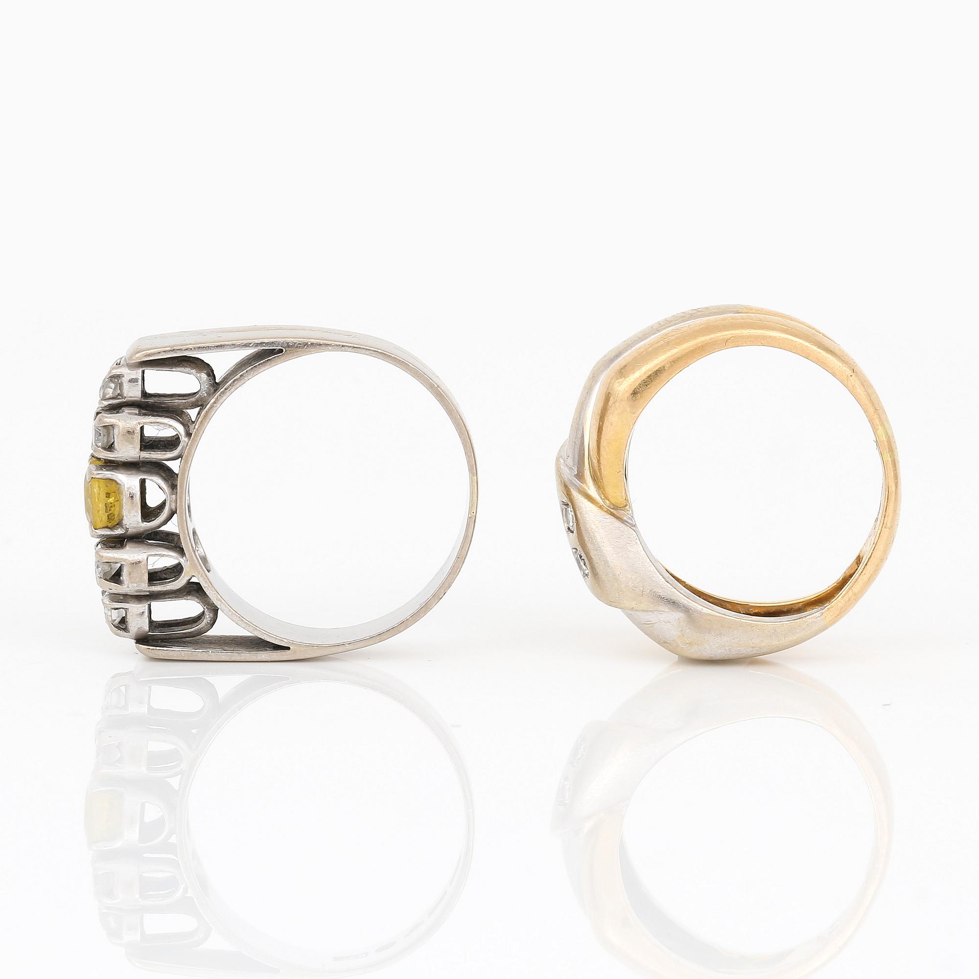 RINGAR, 2 st, 18K guld och briljantslipade diamanter. Total vikt ca 12,49 g.