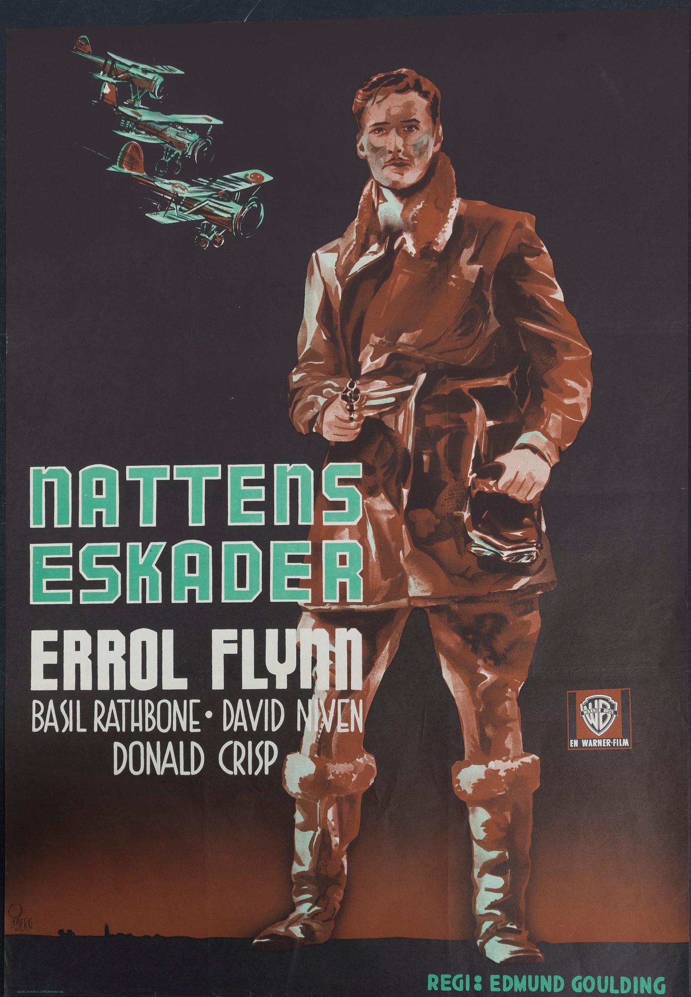 Gösta Åberg, a vintage movie poster, 'Nattens eskader (The Dawn Patrol)', 1938.