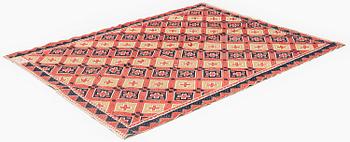 A bed cover, flat weave, c. 167 x 125 cm, Western Scania, signed EMD, early 19th century.